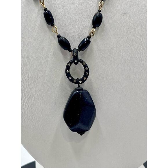 Sigrid Olsen Signed‎ Dark Blue Glittery Stone Fashion Statement Necklace - Picture 2 of 11